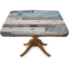 Elastic Edge Fitted Square Rustic Board Tablecloth, Farmhouse Wood Texture Polyester Table Cover, for Indoor Outdoor Kitchen Home Party Dinner Patio, Fit for 36" x 36"Square Table, Blue Grey
