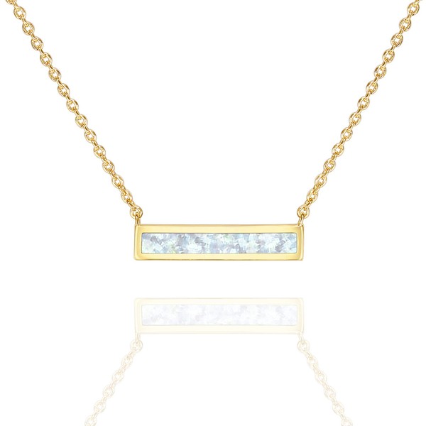 PAVOI 14K Gold Plated Thin Bar White Opal Necklace 16-18"