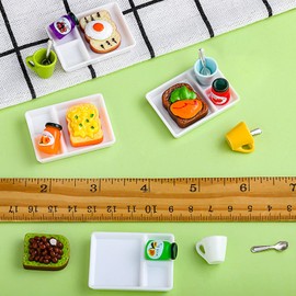 Miniature Tea Dollhouse Kitchen Accessories Set Mini Food for Dollhouse Snacks Resin Kitchen Accessories Juice Hamburger Milk Bread Jam Cup Egg Pretend Play Food Toys (Rich Style,20 Pieces)