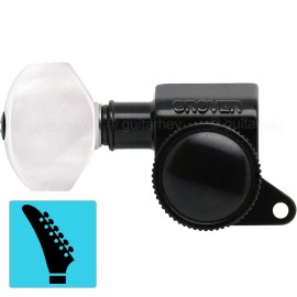 Grover Products NEW Grover 505BCL6 LEFTY Mini Roto-Grip Locking 6 In line PEARL Buttons - BLACK