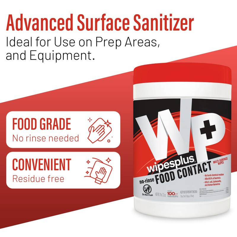 WIPESPLUS Cleaning Wipes All Purpose Food Contact - No Rinse,