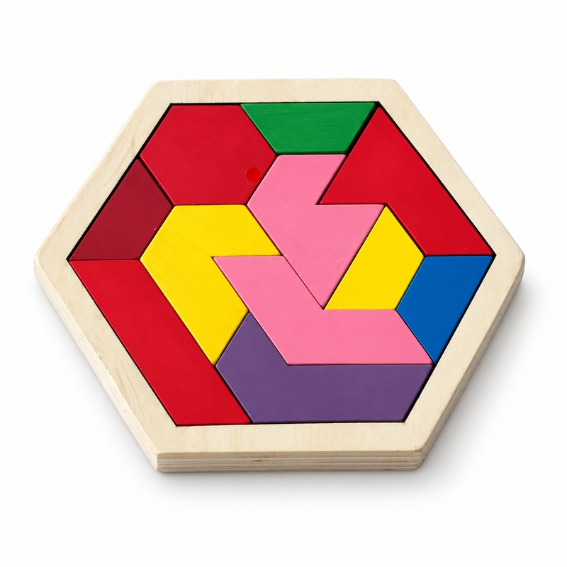 Hexagonal Wooden Puzzle for Brain Teasing – 11-Piece Logic Challenge