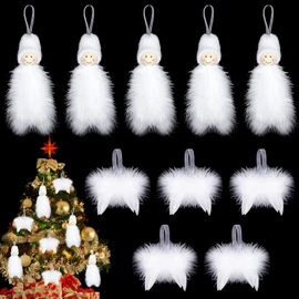 Becellen Pack of 10 Angel Wings Christmas, White Angel Feathers, Christmas Tree Decoration, Angel Christmas Decoration, Feather Wings Pendant for Christmas Tree Decoration