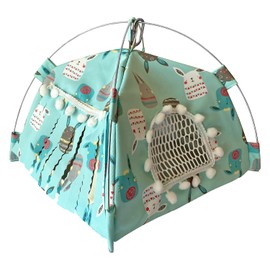 Portable Small Animal Tents House Cave Habitat Hideout with Forest Hidey Curtain for Hamster/Mice/Gerbil Rats/Guinea Pigs Hedgehog Nest Cushion Beds (Blue)