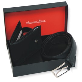 Ashford Ridge Mens Real Leather Belt and Wallet Gift Set - Black XL