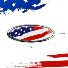 Car Front Grille American Flag Emblem, 7 Inch USA Flag Oval Vehicle Central Mesh Nameplate Badge Sticker, Patriotic Overlay Auto Rear Tailgate Emblem 