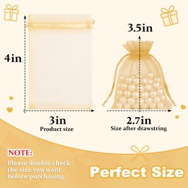 Crweety 50 Pcs 3x4 Inch Gold Organza Bags, Small Mesh Gift Bags Drawtring for Wedding Favor Bridal Shower Party Favor, Luxury Jewelry Pouches for Holiday & Christmas Gift Wrap