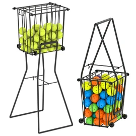 wasoyun Tennis Ball Hopper, Portable Pickleball Holder with Wheels & Handle
