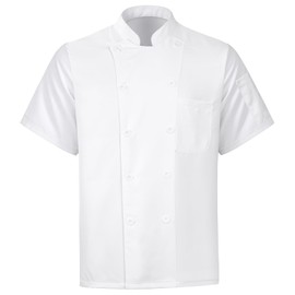 DiULi Chef Jacket, Unisex Chef's Short Sleeve Jacket Professional Lightweight Chef Jackets Protective Safety Short Sleeve Coat Modern Chesfswear,White-M