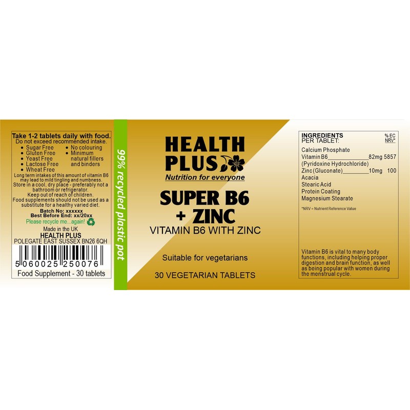 Health Plus Super B6 + Zinc : Vitamin B with