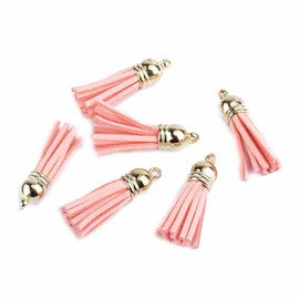 SHTGOI Pack of 20 Leather Tassels 3 cm Small Suede Tassel with Golden Cap Faux Leather Key Chain Bag Pendant Tassel Pendant for DIY Bag Jewellery Crafts Charm Accessories Peach Pink