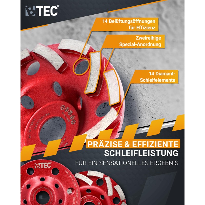 BTEC Twin Speed Diamond Grinding Cup Disc, 125 x 22.23