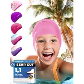KIDVERSE Swimming Cap Girls, Waterproof, with Non-Slip Nubs, UV Protection, Swimming Cap for Children, 100% Tear-Resistant