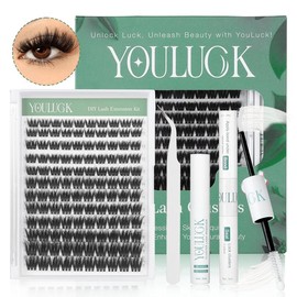 YOULUCK 5D Lash Clusters Individual Lash Extensions Layered Fluffy Eyelashes Waterproof and Windproof Long-Lasting Lashes with Ultra-Thin Band Makeup For Girls Beginner Friendly:_Aura Kit (White Glue)