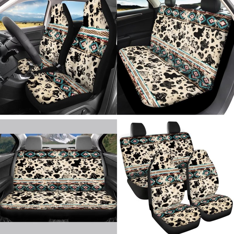 FUIBENG Western Aztec Cow Automotive Seat Cover Full Set Car