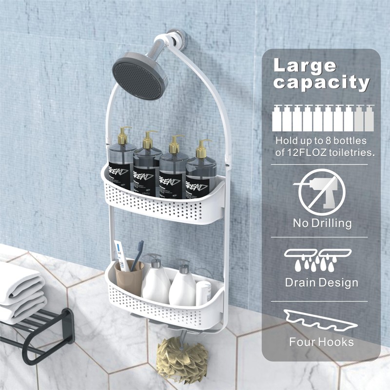 EMT ETRENDS Plastic Shower Caddy Over Shower Head/Door,Hanging Shower Caddy,