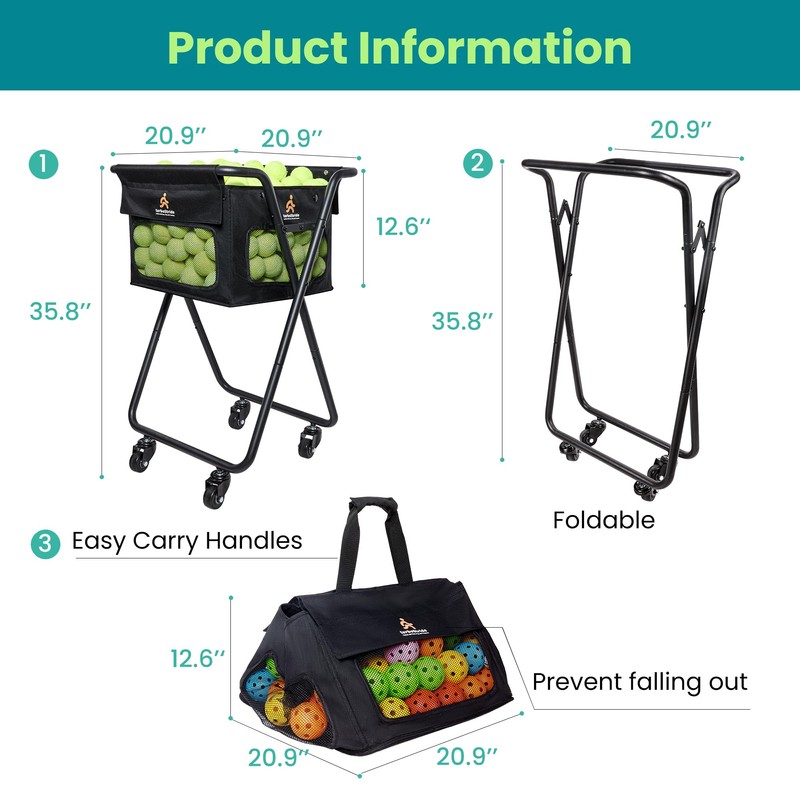 TurboStride Tennis & Pickleball Cart - 140 Ball Capacity Hopper