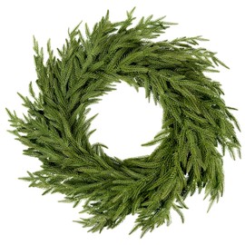Fovths Christmas Norfolk Pine Wreath 24 Inch Green Wreaths for Front Door Artificial Cedar Wreath Faux Greenery Realistic Wreath for Christmas Porch Windows Indoor Outdoor Decor DIY Crafts