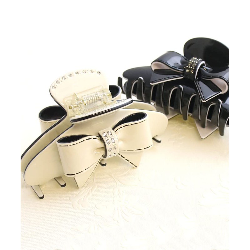 VINGTAINE H7506-IV- Enameled Stitching Ribbon Hair Clip Hair Accessory