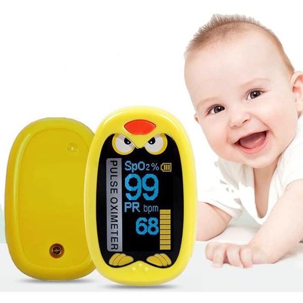GadgetMarket Pediatric Pulse Oximeter , Baby SpO2 Blood Oxygen Saturation Monitor | infant Heart Rate Monitor | for 1-12 Years Old Children | Auto Rotating OLED Screen with Rechargeable Battery