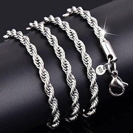 HUUGVBCO Fashion 925 Sterling Silver Rope Chain Twist Necklace Wedding Engagement Jewelry 2MM 16”-30” for Women Men 26inches