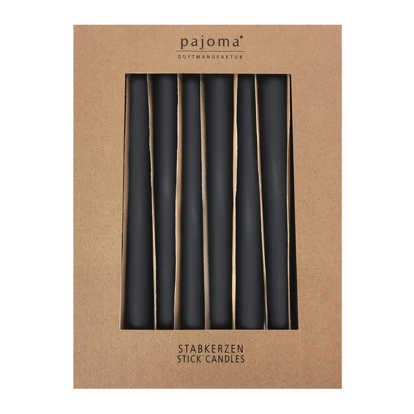 Taper Candles Set of 10 | Matte Black | Height 25 cm Diameter 2.2 cm | Burn Time 7 Hours - Premium Quality | Plain Lace Candles | pajoma