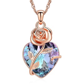 shajwo Rose Flower Heart Cremation Urn Necklace for Ashes Jewelry for Women Men Memorial Human Ashes Pendant,Rose Gold-Purple