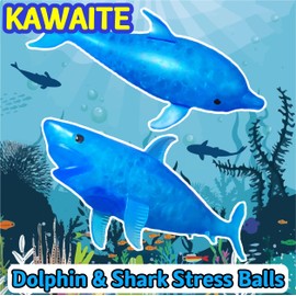 Squishy Shark Stress Ball Dolphin Squeeze Ball (2 Pack) Stretchy Water Beads Stress Relief Sensory Fidget Toys - Animal Squish Stress Balls for Kids and Adults, Ideal for Anxiety Relief, Calm, Focus