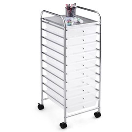 ORALNER 10-Drawer Rolling Storage Cart, 10 Tiers Utility Cart w/Wheels, Metal Frame Home Office School Organizer Cart, Mobile Space Saving File Storage Organizer Cart w/Lockable Casters (Clear)