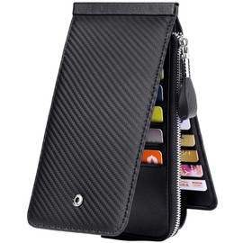 JEEBURYEE Card Case, Men's, Women's, Long Wallet, Thin, Magnetic Prevention, Large Capacity, Holds 26 Cards - carbon black