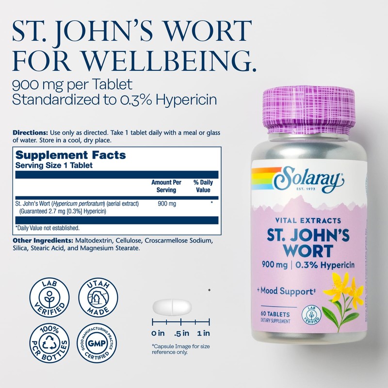 SOLARAY St. Johns Wort Aerial Extract One Daily 900mg, Standardized