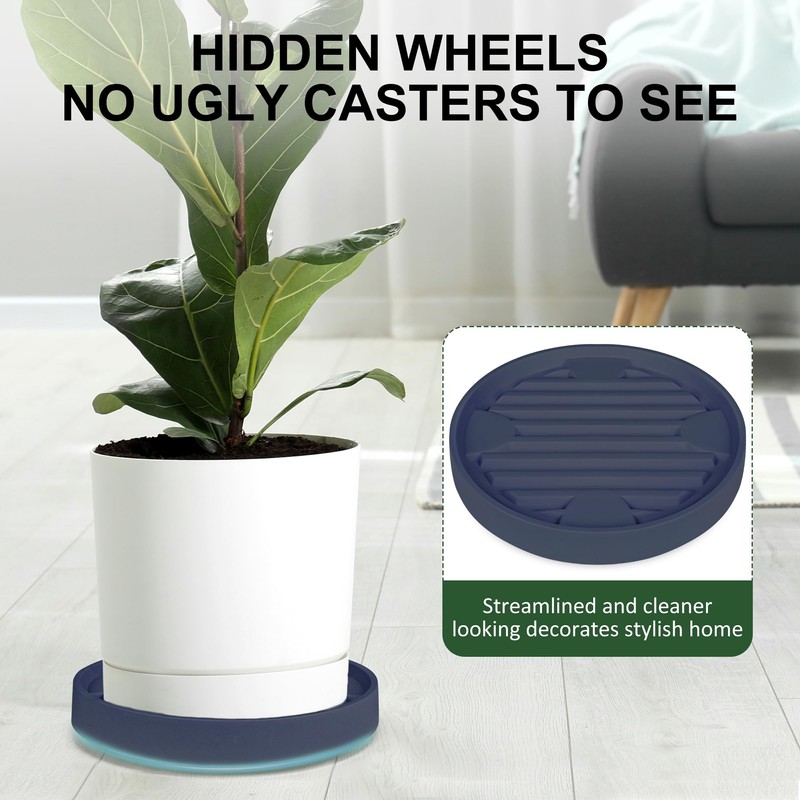 Dcpes 12Inch Plant Caddy with Hidden Wheels, Rolling Plants Stand