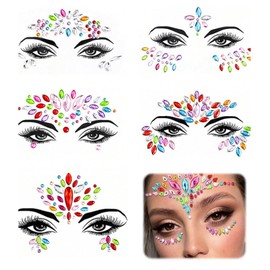 FloralGrace 5 Stück Glitzersteine Gesicht Set, Selbstklebende Strasssteine Für Gesicht, Farbenfrohe Tattoo Sticker,Temporäre Tattoos, Strass für Karneval Schminke Party Make up
