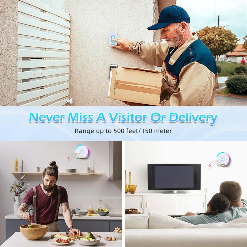 Aigostar Wireless Bell with RGB Light, IP55 Waterproof Outdoor Door