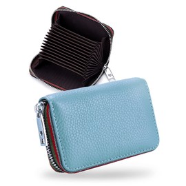US Mark: Card Case, Skimming Prevention, Large Capacity, Holds 12 Cards, Genuine Leather, Loose Type, Lightweight, Men's, Women's, Magnetic, Unisex, Mini Wallet, blue (light)
