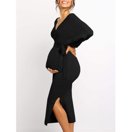 Chang Yun Maternity Nursing Dress Sweater Dress for Women Wedding Guest Dress Baby Shower Maternity Photoshoot Outfits Black
