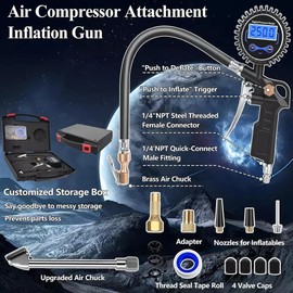 Digital Tire Pressure Gauge with Inflator, 250 PSI Heavy Duty Air Chuck Air Comp