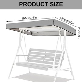Ruioomeep Housse de Toit Résistante Pour Balancelle 3 Places, Canopée Pour Balancelle de Jardin, en Tissu Oxford, Pour Patio, Pelouse, Jardin, Hors Cadres-213 x 122 x 18/23 cm (Grey)