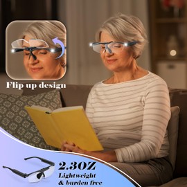 NZQXJXZ 200% Lupenbrille mit Licht, USB Wiederaufladbare LED Beleuchtete Vergrößerungsbrille, Freihändige Leselupe mit Licht für Senioren, Hobbys, Lesen, Handwerk