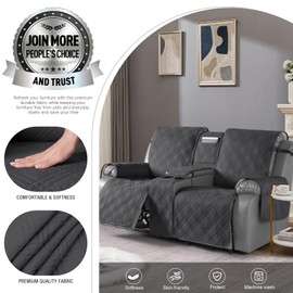 TAOCOCO Loveseat Recliner Cover with Console, Non-Slip Split Reclining Pet Cover for Dual Loveseat Recliner, Furniture Protector with Elastic Straps (2 Seater, Charcoal Gray)