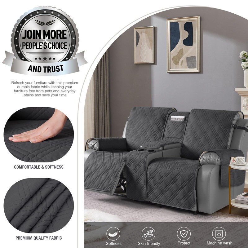 TAOCOCO Loveseat Recliner Cover with Console, Non-Slip Split Reclining Pet
