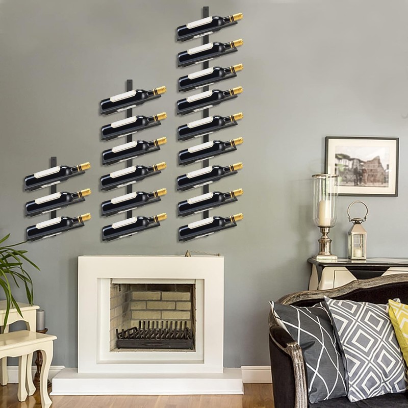 Wall Mounted Wine Rack Holds 12 Bottles, Adjustable Separable Black