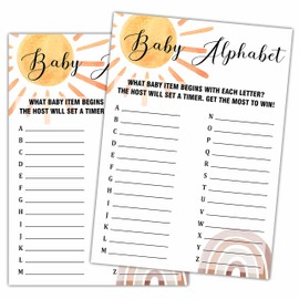 Qoamp Boho Rainbow Baby Alphabet Baby Shower Games, 25 Sunshine Gender Neutral Cards, Gender Reveal Party Game Set for Women, Men-A26