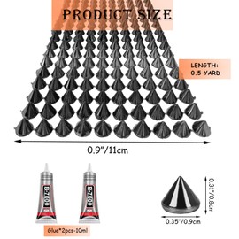 0.5 Yard Spike for Crafts Stude for Clothing, Black Spike Stud with Glue, Cone Flatback Plastic Trim Mesh for Holloween Party Decoration Costume DIY Crafts