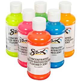 Sax Non-Toxic Liquid Watercolor Paints - 8 Ounce - Set of 6 - Multiple Fluorescent Colors