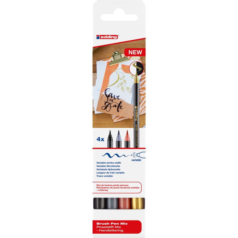 edding 1340 brush pen set - 4 pens - gold