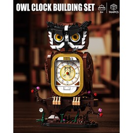 TYCOLE Eule Uhr Bauspielzeug 964 Stück Funktionierende Uhr Klemmbausteine Set Geschenk ab 6 Jahren für Jungs/Mädchen & Erwachsene Zimmer-Deko & Büro Dekoration