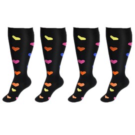 2 Pair Plus Size Compression Socks for Women Men Flight Socks Knee High Support Compression Socks Wide Calf Medical Compression Stocking Plus Size Running Socks (4XL, WQH144-2)