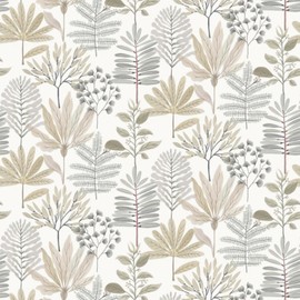 LiKiLiKi Peel and Stick Wall Paper Leaf Wallpaper Brown Grey Vintage Boho Floral Wallpaper Self Adhesive Removable Botanical ContactPaper Wall Paper for Bedroom Bathroom Cabinet Vinyl 17.3" x 393"