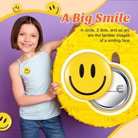 200 Pcs Yellow Happy Smile Face Button Pin Retro Pinback Buttons Badge Classic Smile Face Pin for Backpacks Accessory Women's Novelty Buttons and Pins, 1.25 Inch Diameter